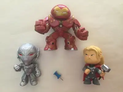 Includes Iron Man’s Hulkbuster, Ultron, and Thor figures from the Marvel Funko mystery series. Pick...