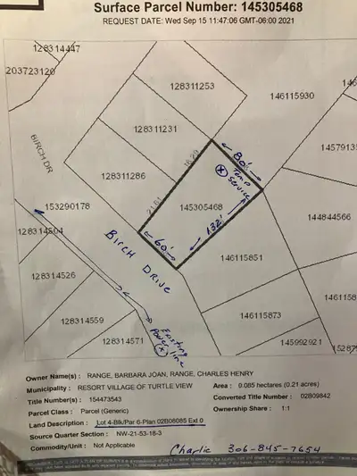 Turtle Lake, Sask Large lake lot for sale at Resort Village of Turtle View (Formally Indian Point)....