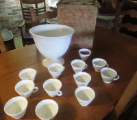 Vintage Indiana Milk Glass Punch Bowl Set in Original Box
