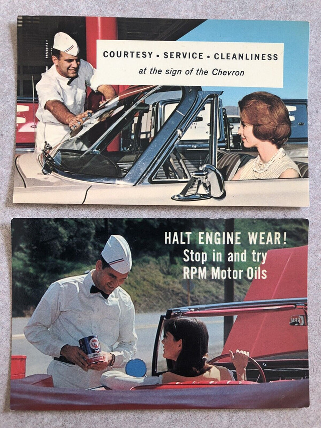 1967 Vintage Postcards Chevron gas service station oil can in Arts & Collectibles in Oakville / Halton Region