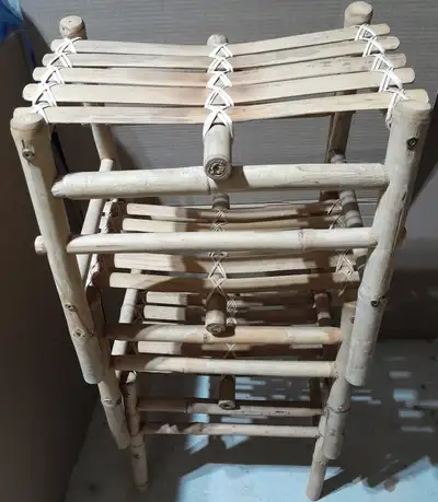 Vintage Vietnamese Bench Stool Bamboo Pole Wood Wooden Pole Seat, View more