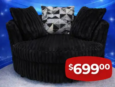 6139 - Plush Swivel Chair in Black Dimensions; Depth: 55” Width: 59” Height: 36” Delivery is availab...