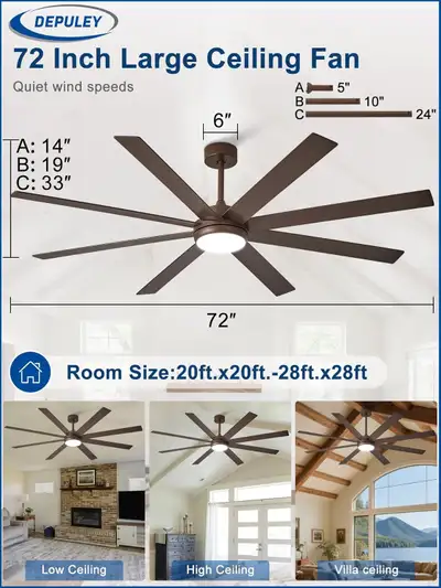 Depuley 72" Ceiling Fans with Lights: Large Indoor/Outdoor Ceili, View more