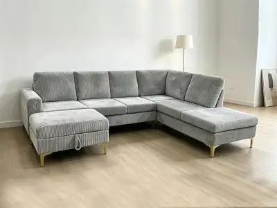 Grey Corduroy Sectional Sofa, View more