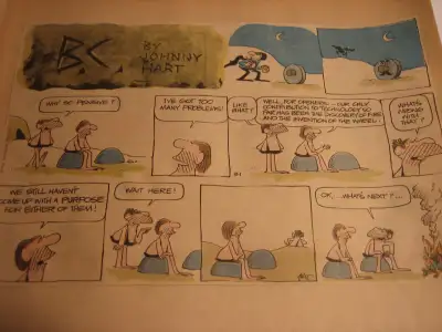 Scrapbook of 1974 BC Comic Strip Collection .Just over 50 classic colored strips from the London Fre...