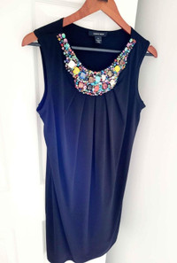 New Linda Lundstrom Black Sleeveless Dress Beaded Stones Summer
