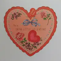 Dear Little Valentine Vintage Flocked Heart with Flowers Card