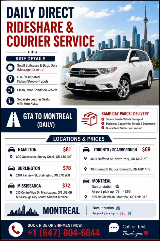  GTA → MONTREAL RIDESHARE — TRIP CONFIRMATION 
