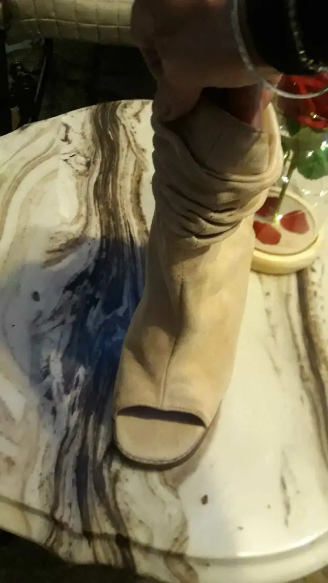 Beige Suede Peep-Toe Heeled Boots in Women's - Shoes in City of Toronto - Image 3