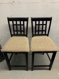 Bar stool (2) black wood and upholstered cushion $80