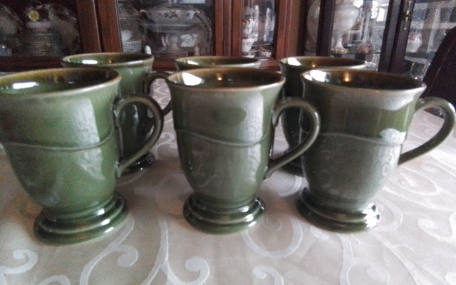 STONEWARE FOOTED MUGS - GLOSSY GREEN - SET 6 - NEW in Kitchen & Dining Wares in City of Toronto - Image 3