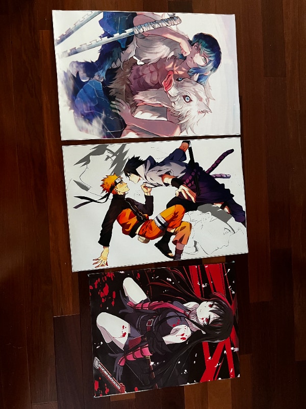 3 Anime Posters Naruto, Demon Slayer and Akame ga Kill Art et objets