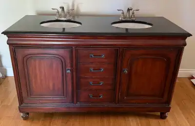Double Sink Wooden Bathroom Vanity with Granite Counter, View more