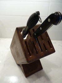 Wood Knife Block with Knife and Sharpener