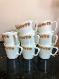 8 Vintage Pyrex Milk Glass Gold Butterfly Cups Mugs #1410 300 ML