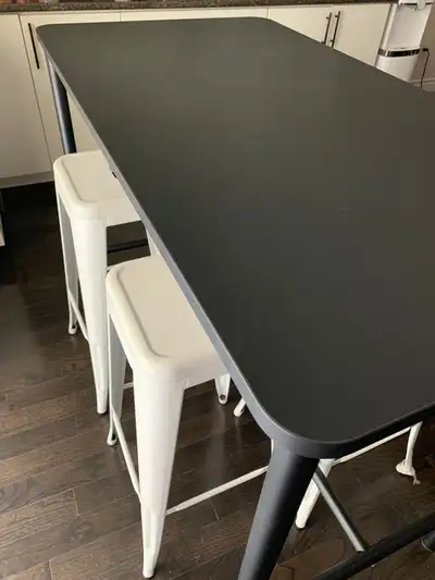 High-Leg Black Metal Kitchen Table + 4 White Stools, View more