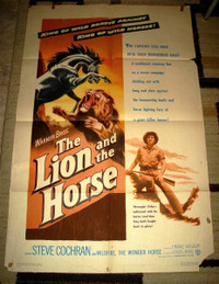 1952 LION & HORSE WESTERN WARNER BROTHER MOVIE THEATRE POSTER