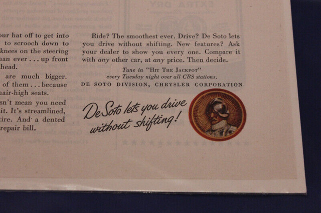 1949 De Soto Custom 4 Door Original Ad dans Art et objets de collection  à Calgary - Image 2