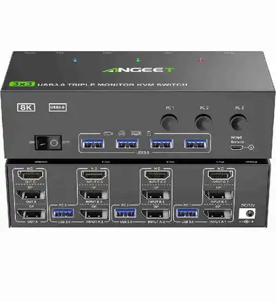 KVM Switch 3 Monitors 3 Computers 8K@60Hz 4K@144Hz, ANGEET HDMI , View more