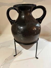 Gunmetal Black Glaze Pottery Vase and stand