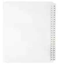 Onglets séparateurs Legal Exhibit Index Tab Dividers  1  to 75