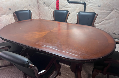 Professional Oak Poker Table with 6 Leather Chairs, 88" Long , Please note, 4 Chairs are in very goo...