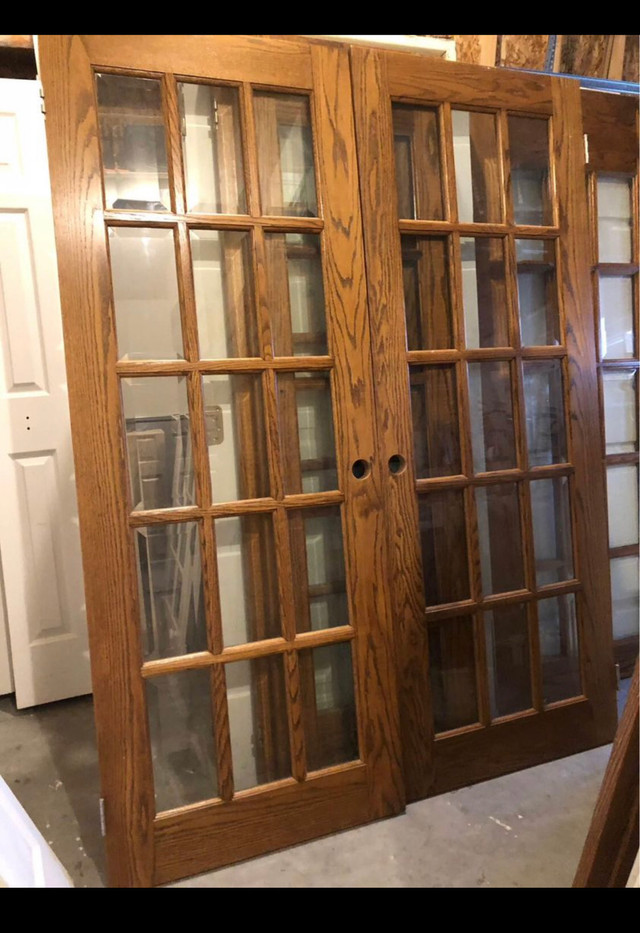 Solid hardwood heavy duty double French door 60”x79.5” bevel gla in Windows, Doors & Trim in London