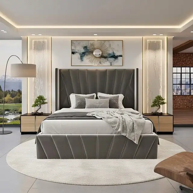 Storage Bed Frame with Upholstered Headboard, Hydraulic Lift-Up in Beds & Mattresses in Burnaby/New Westminster - Image 2