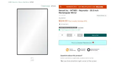 Renwil Inc - MT1851 - Reynolds - 35.5 Inch Rectangular Mirror, View more