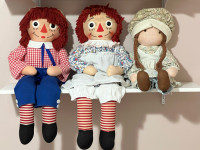 Original Raggedy Ann, Raggedy Andy, and Holly Hobby dolls