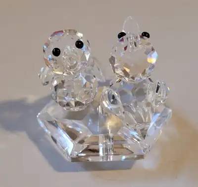 Vintage Rare Swarovski Crystal Ducklings in a Nest Figurine - has a swan stmp