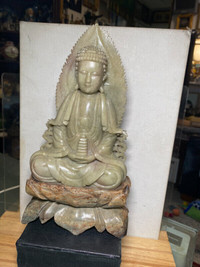 Chinese Antique Carved Stone Sits with Buddha Tower 9.5 ”.