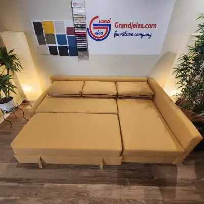 Canapé-lit remis à neuf jaune + livraison gratuite, View more