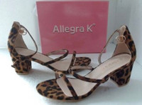 Allegra K Women's Open Toe Ankle Strap Chunky Heels 9, Leopard