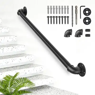 3FT / 0.9M Carbon Steel Stair Handrail with Wall Brackets, Indoo, View more