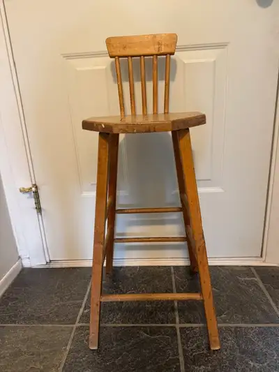 Vintage Wooden Stool – Tall with Back, View more