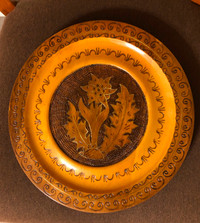 Solid Wood decorative plate with brass inlay. 30 plus years old.