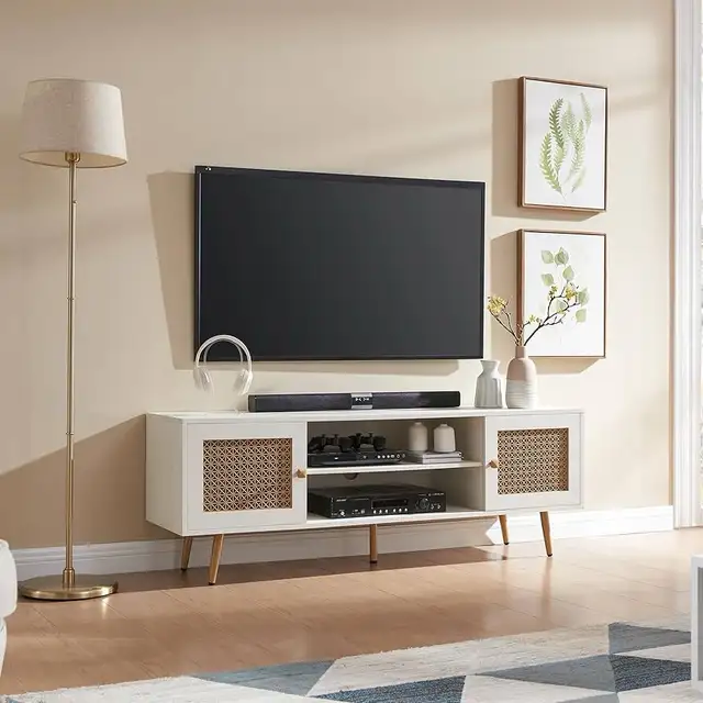 59" long Mid Century Modern White TV Stand for tv 65" in TV Tables & Entertainment Units in Markham / York Region - Image 6