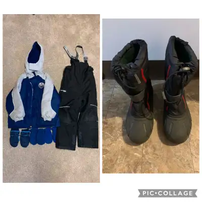 Boys Winter Jacket, ski pants, size 6 with boots size 2 and mitt, View more