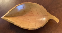 Vintage 1987 Signed & Dated Hand Carved Wooden Leaf Bowl