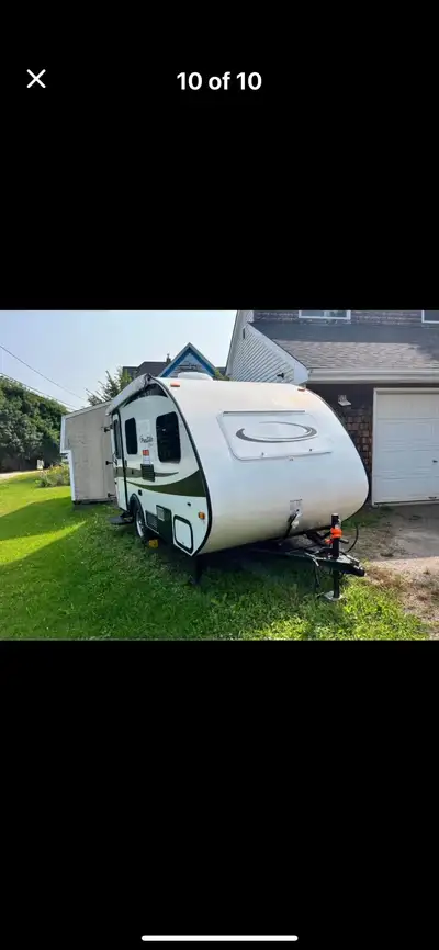 Small travel trailer towable with small truck suv or van. 1450 lb. 14’10” long. 6.5’ wide. Sleeps 2...