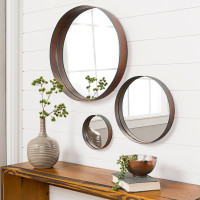 Banded Round Copper Mirrors, Copper - Set of 3