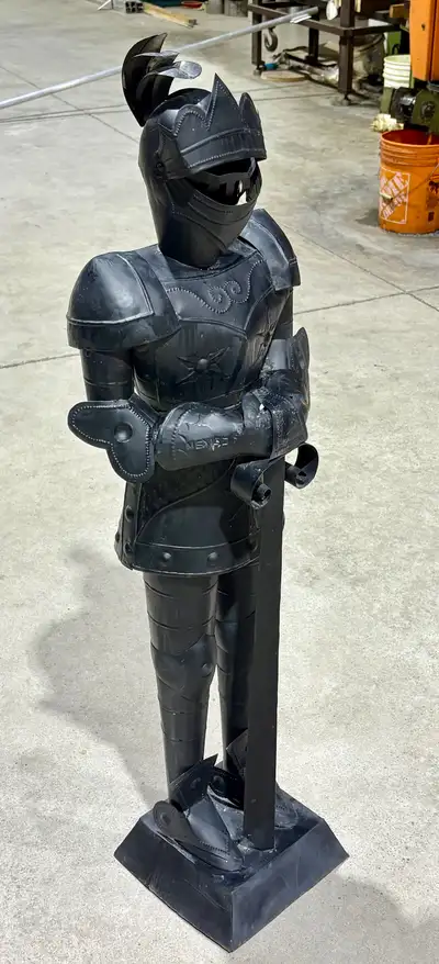 Vintage Metal Decorative Knight Sculpture In Full Armour w Sword, View more