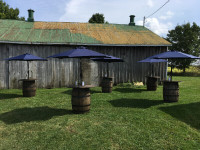 barrel patio tables and stools(for rent)