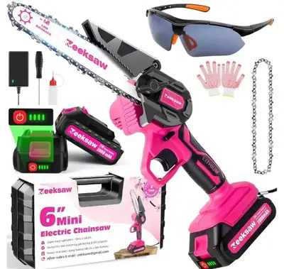 Mini Chainsaw Cordless 6in -Electric Handheld Chainsaw Battery Powered -Rechargeable Versatile Pink...