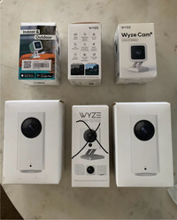 3 Wyze Cam v3 Cameras, 2 Wyze pan cam and Home Sensor Kit