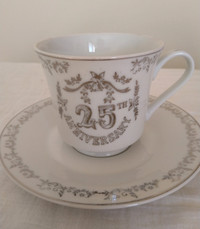 Tea Cups, White/Silver 25th Anniversary