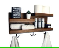 Bathroom Organizer Wall Shelf With Towel Hooks (Espresso stain)