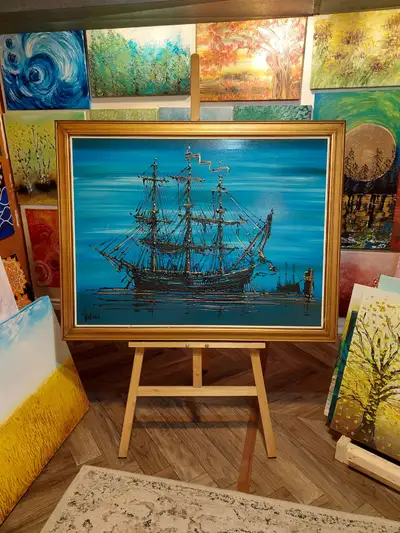 Vintage large oil painting by Vanguard Studios, View more
