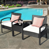 NEW Costway 3PCS Patio Rattan Furniture Set Table & Chairs Set